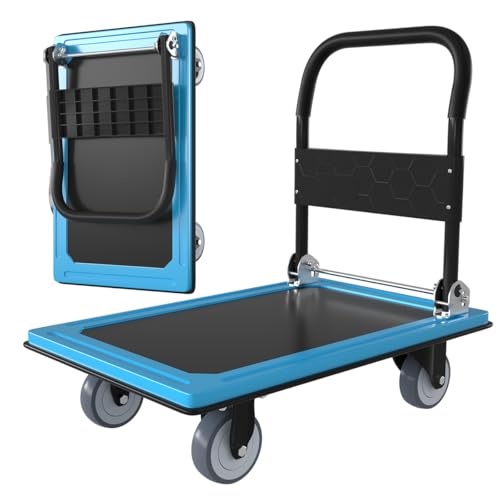 WUD Push Cart, Folding Mobile Platform Trolley,Thickened and Reinforced, 360° Swivel Wheels,30.3 “L x 19.7 ”W, 900 lb.Blue Dolly cart with Wheels - color: Blue, size: Small