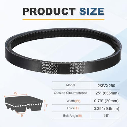uxcell 2/3VX250 EPDM V-Belt, 2 Banded, 25" Outer Circ x 0.79" W x 0.39" Thk - size: 2/3VX250