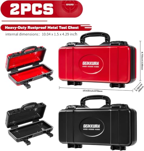 Geinxurn 2 Pieces Metal 11 Inches Steel Portable Tool Box Organizer Red & Black, Durable ABS Tool Storage with Plastic Handle and Double-Buckles - color: 2PCS