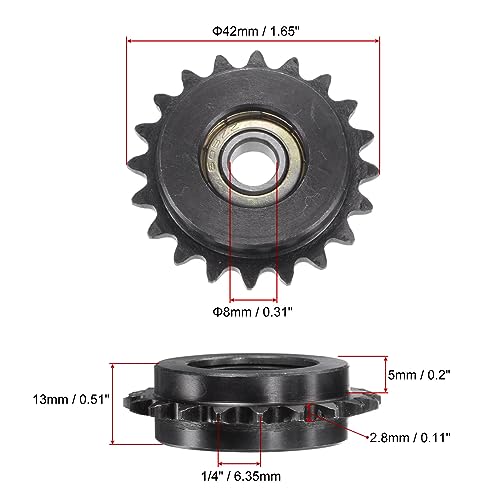 uxcell #25 Chain Idler Sprocket, 8mm Bore 1/4" Pitch 19 Tooth Sprocket Tensioner, C45 Carbon Steel 25 Roller Chain Sprocket with Bearing for ISO 04C Chain, 2Pcs - size: 42mmx8mm