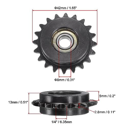 uxcell #25 Chain Idler Sprocket, 8mm Bore 1/4" Pitch 19 Tooth Sprocket Tensioner, C45 Carbon Steel 25 Roller Chain Sprocket with Bearing for ISO 04C Chain, 2Pcs - size: 42mmx8mm