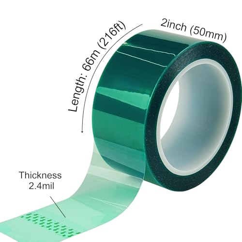 CHUANGSEED 2'' x 216 Ft Heat Resistance Tape for Resin Molds, Powder Coating, Circuit Borads, Residue-Free High Temp Masking Tape Epoxy Release - size: 2'' x 216ft