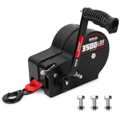 X-BULL Heavy Duty Boat Trailer Winch 3500 LBS 32FT Strap New Upgraded Quick-Connect Handle and Enclosed Housing, 2-Way Ratchet 4:1/8:1 Gear Winch for Boat, Truck, Trailer, RV, ATV, Jet Ski - size: 3500 LBS