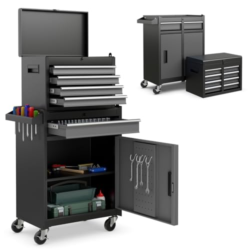 IRONMAX 2-in-1 Detachable Rolling Metal Tool Chest, 5 Drawers, Grey - color: Grey