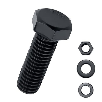 3/8-16 x 3/4" Hex Bolts with Nuts and Washers (10 Sets), 18-8 (304) Stainless Steel, External Hex Drive, Black Oxide Coated Hexagon Head Bolts Screws, Fayeploo - size: 3/8-16 x 3/4"