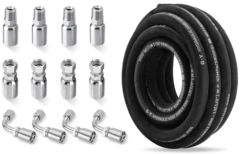 25FT 1/2" Hydraulic Hose with 12PCS Hydraulic Hose Fittings - size: 1/2" Hydraulic Hose - 25FT
