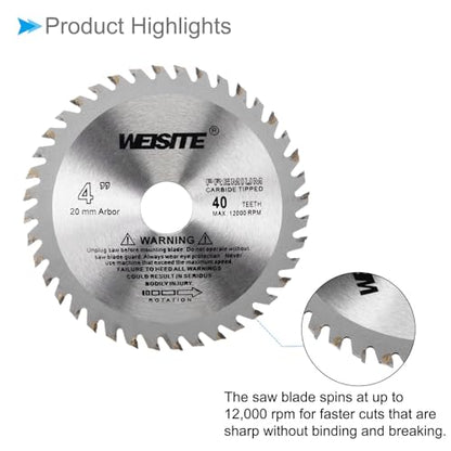 Circular Saw Blade, 4" Outer Dia 40 Teeth 5/8" Arbor, Wood Tungsten Carbide Tipped Slitting Saw (Applications: For Wood Cutting) - size: 105mm x 40T