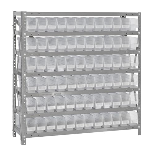 Quantum Storage Systems 1239-100CL Clear-View Sloped Shelving Unit with 4" Shelf Bins, 72 QSB100 Shelf Units, 12" D x 36" W x 39" H - size: 39" H x 36" W x 12" D, style: 12" L x 3" W x 4" H 72 Economy Clear Bins