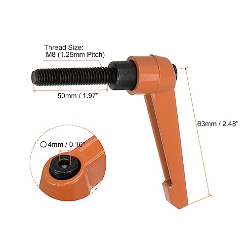 HARFINGTON 4pcs Adjustable Clamping Lever Handles M8 x 50mm Male Thread Bolt Knobs Rotating Screw Locking Quick Release Ratchet Push Button Handle, Orange - size: M8 x 50mm