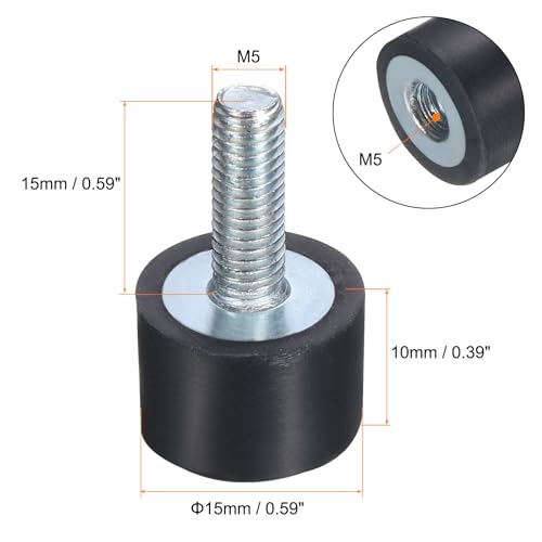 uxcell 6pcs M5x15mm Rubber Isolator Mounts with Studs 15x10mm - size: VD-D15*H10, M5*15