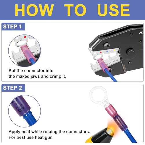 haisstronica 280PCS Ratchet Crimper Kit, Heat Shrink Terminals, AWG 22-10