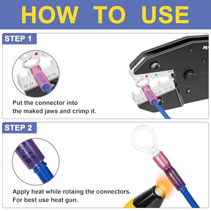 haisstronica 200PCS Ratchet Crimper Kit, Butt Connectors, AWG 22-10