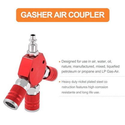 GASHER 1/4" basic body size Aluminum Hex Style 3-Way Air Manifold with 3 Pieces Steel Industrial Coupler and Plug, Air Compressor manifold Hose Accessories Quick Connect Fittings Air Splitter(2-Pack) - style: RED 2PCS