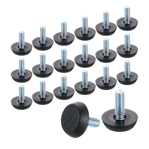 uxcell 20Pcs Adjustable Furniture Feet, 1/4"-18 Thread Galvanized Iron Screw Foot Levelers Screw on Furniture Glide Leveling for Table, Chair, Furniture Legs (Black) - size: 1/4"-18