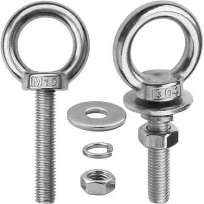 2 Sets M10 Eye Bolts with Nuts, Stainless Steel 3/8" x 2" EyeBolts - size: 3/8"x2"