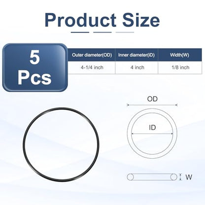 uxcell 5Pcs AS-242 O-Rings, Nitrile Rubber O-Rings 4" ID, 4-1/4" OD, 1/8" Width Round Sealing Gasket for Hydraulic Pneumatic Systems Sealing Repair (90 Durometer, Black) - size: 4" ID, 1/8" Width