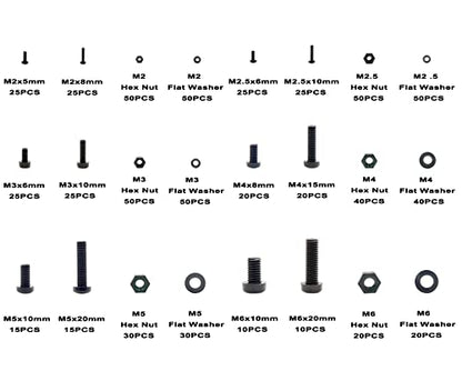 Metric M2-M6 Black Nylon Phillips Pan Head Screws, Nuts & Washers Kit - color: Black-M2M2.5M3M4M5M6