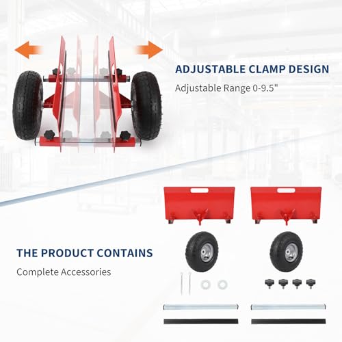 600 LBS Panel Dolly, Door Dolly Adjustable Drywall Mover with 10" Tires - size: Red-2 PCS