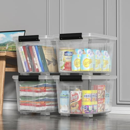 Zopnny 30 Qt Stackable Storage Bins with Lids, Clear Box and Wheels, 4-Pack - size: 30 Quart