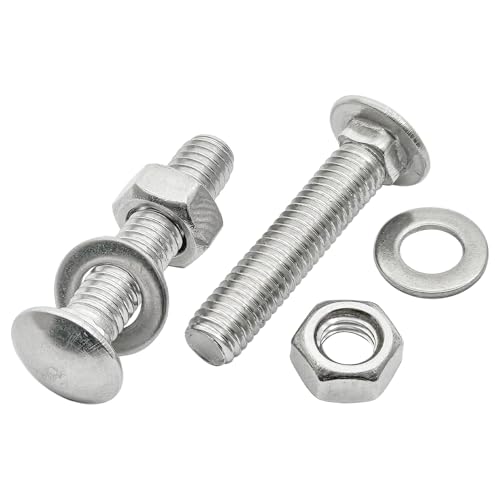 M6 x 30mm Carriage Bolts Kit,304 Stainless Steel Round Head Square Neck Carriage Bolts with Hex Nuts and Flat Washers,Full Thread,Silver(10Sets) - size: M6 x 30mm