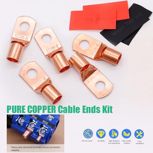 Twidec/160PCS Battery Cable Ends AWG 2 4 6 8 10 12 Gauge Copper Cable Wire Lugs,Ring Terminals Connectors,Copper Ring Terminals Connectors with Heat Shrink N-095-160PCS - color: 160PCS