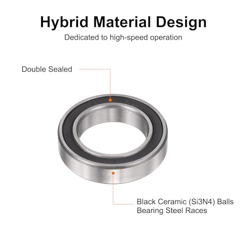 uxcell 6804-2RS Hybrid Ceramic Deep Groove Ball Bearings 20x32x7mm Si3N4 Silicon Nitride Balls Steel Rings Double Sealed Bearing for Motors, CNC Spindles (ABEC5) - size: 6804-2RS