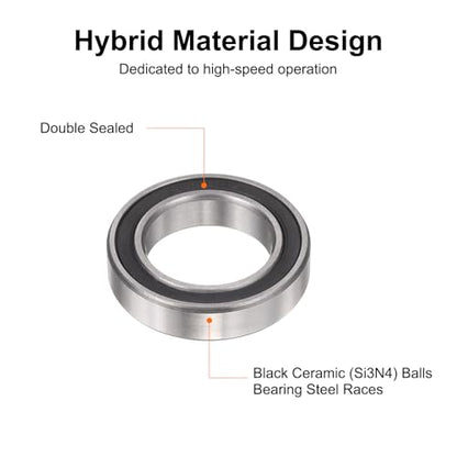 uxcell 6804-2RS Hybrid Ceramic Deep Groove Ball Bearings 20x32x7mm Si3N4 Silicon Nitride Balls Steel Rings Double Sealed Bearing for Motors, CNC Spindles (ABEC5) - size: 6804-2RS