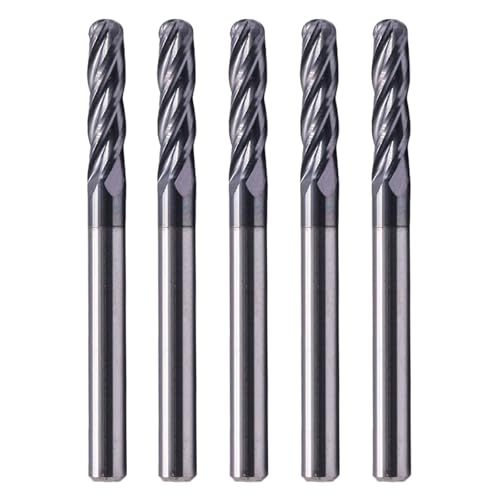 4 Flute Solid Carbide Ball Nose End Mill Set(5Pcs, 1/8"), AlTiN Coated - size: 1/8 in