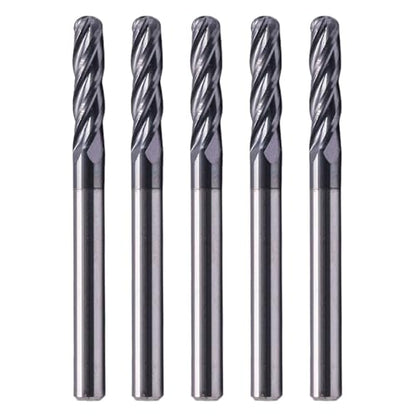 4 Flute Solid Carbide Ball Nose End Mill Set(5Pcs, 1/8"), AlTiN Coated - size: 1/8 in