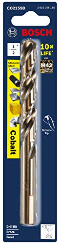 BOSCH CO2159B 1-Piece 1/2 in. x 6 in. Cobalt M42 Metal Drill Bit with Three-Flat Shank for Drilling Applications in Stainless Steel, Cast Iron, Titanium, Light-Gauge Metal, Aluminum (Pack of 2) - size: 1/2 x 6 in. (Pack of 2)