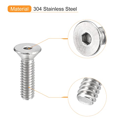 uxcell #8-32x5/8 Flat Countersunk Head Socket Cap Screws, 50Pcs 304 Stainless Steel Hex Socket Flat Head Screws, Full Thread, Countersunk Bolts - size: #8-32x5/8"