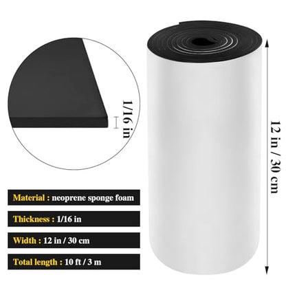 Adhesive Foam Padding Roll Closed Cell Sponge Neoprene Insulation Board Foam Sheet Pad with Sticky Back for Anti Vibration, Anti-Slip, DIY Crafts, Gaskets, Cosplay, Costume(12x118x1/16 inch) - color: Black, size: 12x118x1/16 inch