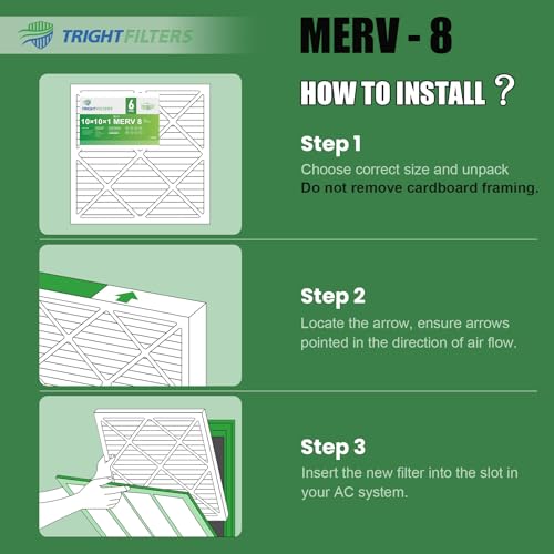 TRIGHTFILTERS 10x10x1 Air Filter 6 Pack, MERV 8 Filter Replacement - size: 10x10x1-6pack