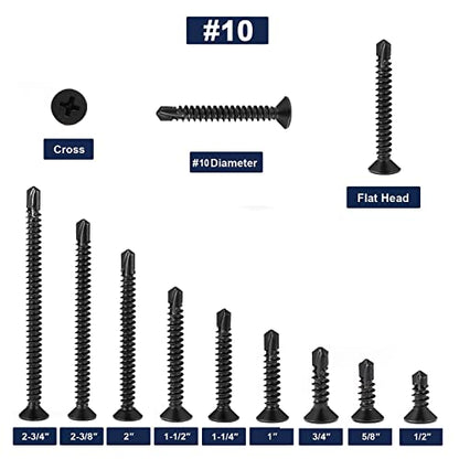 #10 x 1/2" Sheet Metal Screws 100Pcs 410 Stainless Steel Flat Head Fast Self Tapping Screws Black Oxide by SG TZH - size: #10 x 1/2"