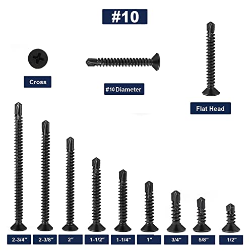 #10 x 2 Sheet Metal Screws 100Pcs 410 Stainless Steel Flat Head Fast Self Tapping Screws Black Oxide by SG TZH - size: #10 x 2"