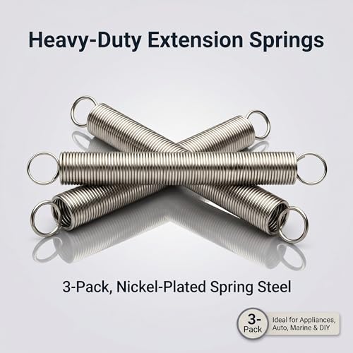 9621 Extension Spring，Spring Steel Construction, Nickel-Plated Finish, Closed Single Loop ，3-Pack