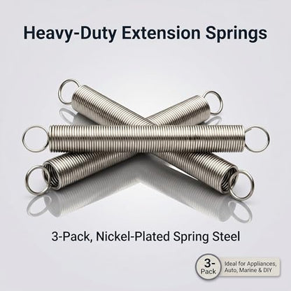 9621 Extension Spring，Spring Steel Construction, Nickel-Plated Finish, Closed Single Loop ，3-Pack