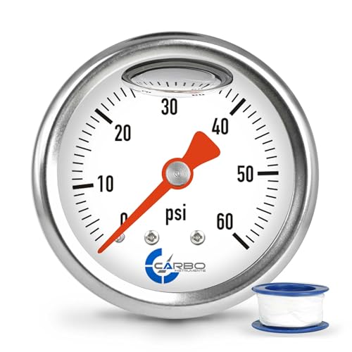 1-1/2" Fuel Pressure Gauge, Stainless Steel Case 304, Chrome Plated Brass Connection, Glycerin Filled, 0-60 Psi, Accuracy 3-2-3%, Back Mount 1/8" NPT - size: 60 PSI, style: Back Mount
