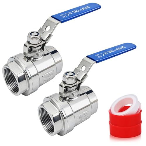 2 Pack 1-1/4'' Ball Valves 304 Stainless Steel NPT Female x Female Full Port Heavy Duty Shut Off Ball Valve 1-1/4 inch for Water, Oil, and Gas with Locking Device, 1000 WOG, Vinyl Handle - size: 1-1/4''