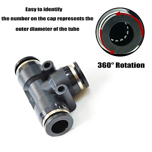 10PCS Pneumatic Union Tee Push to Connect Fittings, PBT Plastic T Shape 1/4" x 1/4" Tube OD Quick Connector for Home Garage Air Brake Air Bag - size: 1/4" x 1/4"