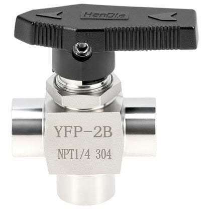QWORK 1/4" NPT 3 Way Ball Valve, 304 Stainless Steel Fitting Panel Mount, L Port, 1000 PSI, Panel Mount, Reduce Port (Confirm 3mm or 5mm)