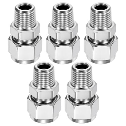 5 Pack 3/8"OD Compression x 1/4" NPT Male Union Coupling Connector - size: 3/8"OD x 1/4" MNPT