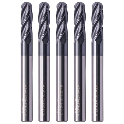 4 Flute Solid Carbide Ball Nose End Mill Set(5Pcs, 1/4"), AlTiN Coated - size: 1/4 in