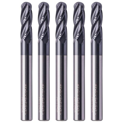 4 Flute Solid Carbide Ball Nose End Mill Set(5Pcs, 1/4"), AlTiN Coated - size: 1/4 in