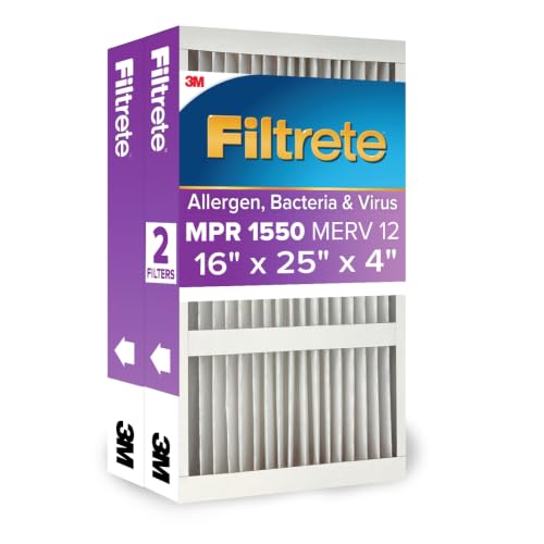 Filtrete 16x25x4 Air Filter, MERV 12, MPR 1550, 2 HVAC Filters - size: 16" x 25" x 25.7"