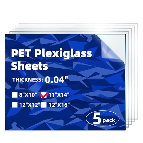 5-Pack of 11×14" x 0.04" PET/Plexiglass Sheets, Transparent Clear Flexible Plastic Sheet Panels for Craft, Picture Frames, Sign Blank - size: 11"x14", 0.04" Thick