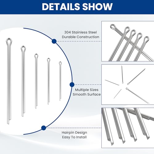 50 Pcs Cotter Pin Assortment Kit Stainless Steel Small Hardware