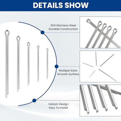 50 Pcs Cotter Pin Assortment Kit Stainless Steel Small Hardware