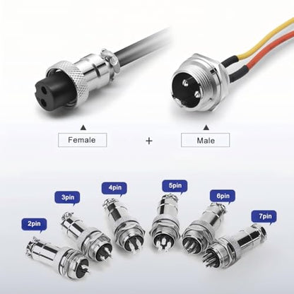 0.66Ft GX16 2Pin Male Aviation Connector Cable,Panel Mount Metal Circular Adapter PVC Cable Connector 7A/125V,16mm for Electrical and Electronic Connections Cable 0.2M - size: 2Pin