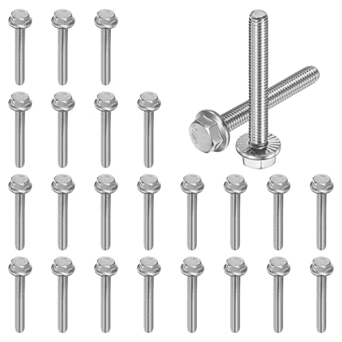 M METERXITY 25 Pack Flanged Hex Head Bolts, M6 x 45mm 304 Stainless Steel External Hex Drive Screws, Metric Fully Threaded Screw for Furniture Car DIY Project [Silver Tone] - size: M6 x 45mm